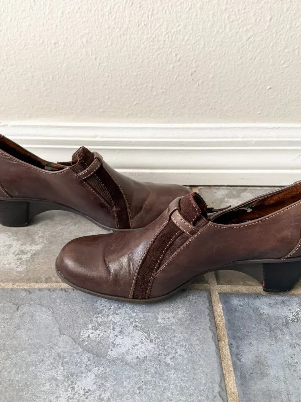 Naturalizer Brown Leather Heeled Loafers Buckle Comfort Shoes 8N